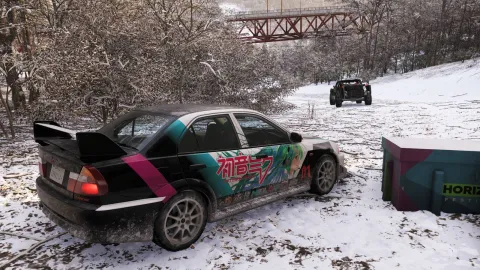 『Forza Horizon 6』Ohtani地域の冬の宝探しで橋の下にある宝箱を発見