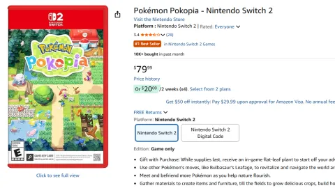『Pokémon Pokopia』のパッケージ版、Amazonで価格が80ドルに高騰！在庫不足が影響し、異例の事態に